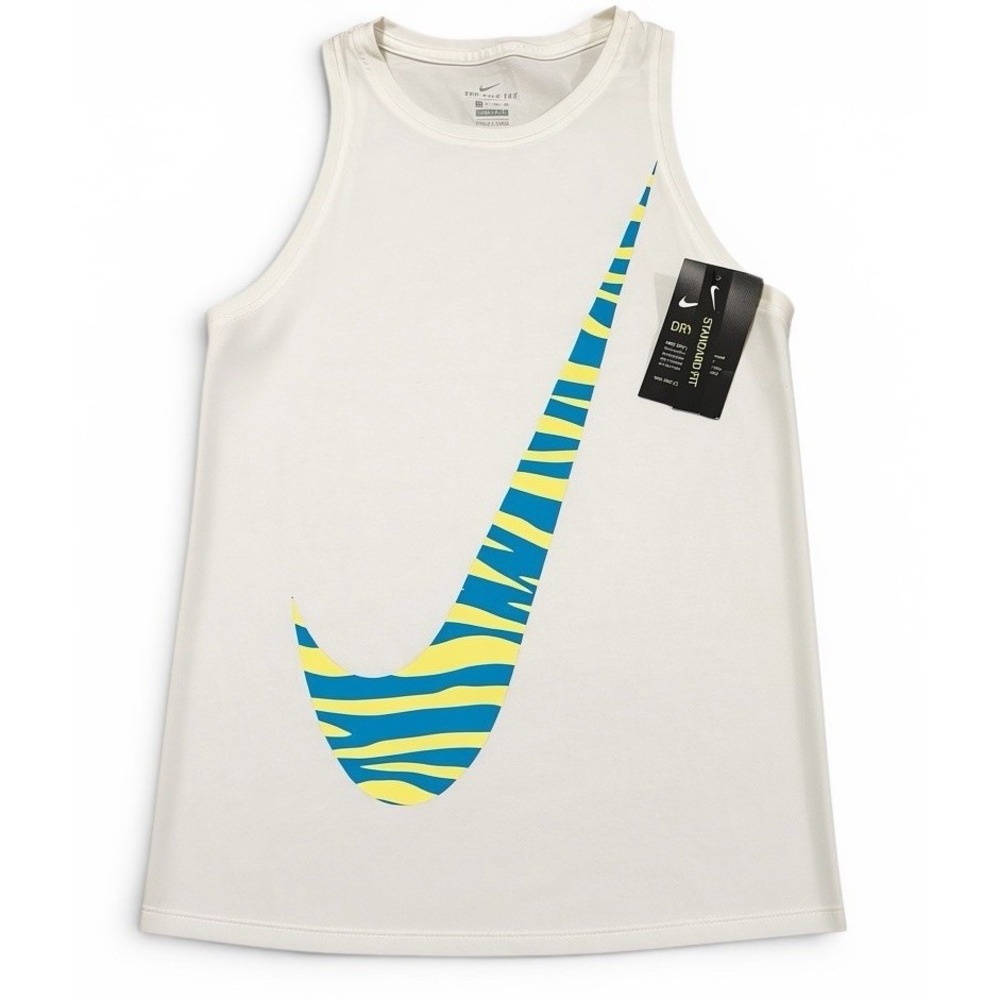 Nike‎ Dri-FIT Tank Top Womens XS White Graphic Swoosh Athletic Shirt